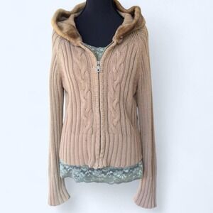 Y2K cable knit zip-up‎ hoodie sweater